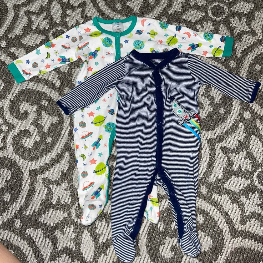 2 Outer Space Baby Footie PJs/Pajamas